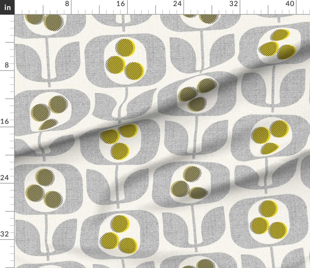 Mid Century Flowers Large Scale Retro Gray Green Atomic Era 1950S 1960S Look Custom Printed Fabric by Spoonflower Various Fabrics by the Yard or Fat Quarter